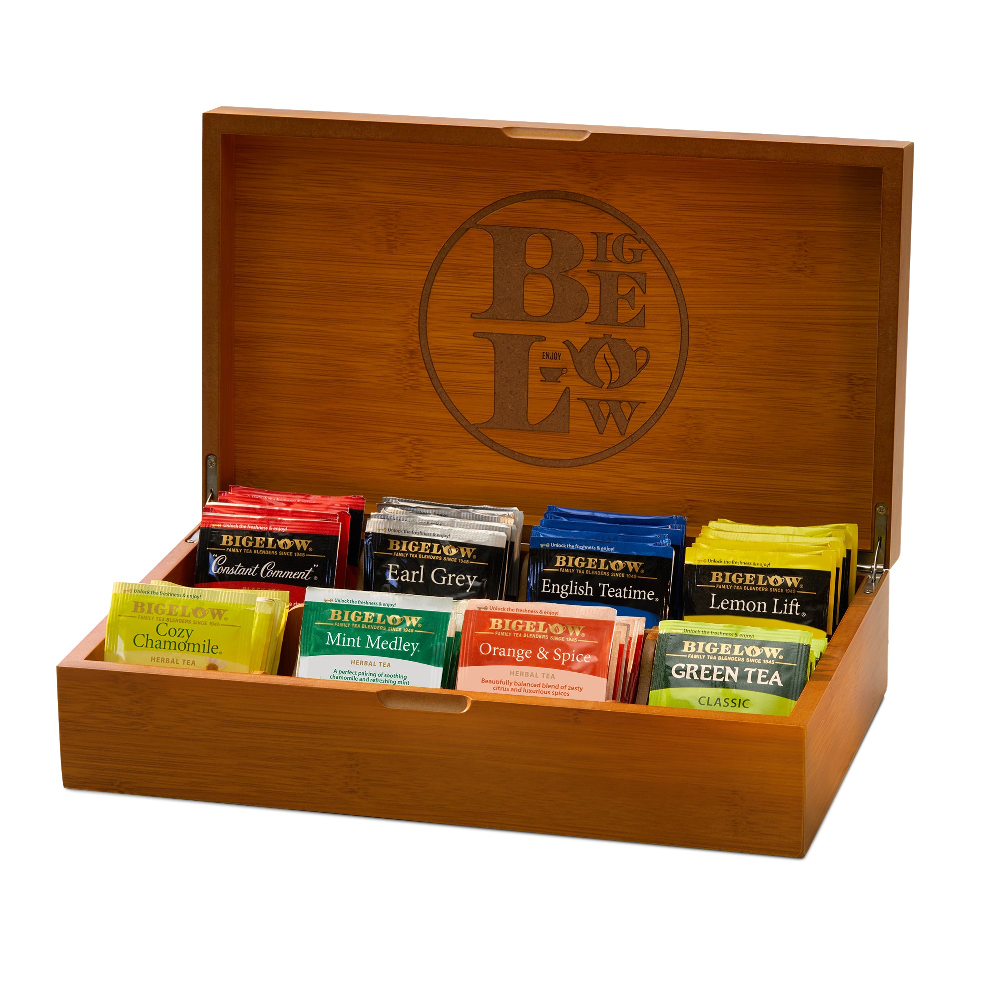 Wooden Tea Selection Box - Etched Wood Tea Box - Fancy Tea Box