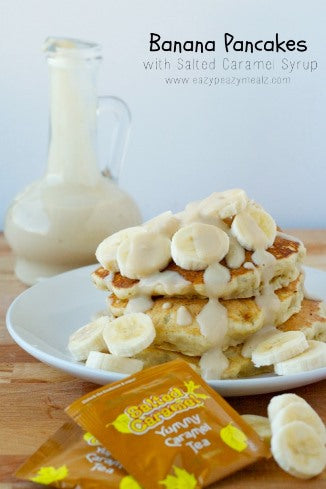 Bigelow Tea Banana Pancakes with Salted Caramel Syrup