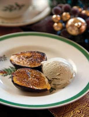 Bigelow Tea Figs Brulée with Vanilla-Eggnog Ice Cream