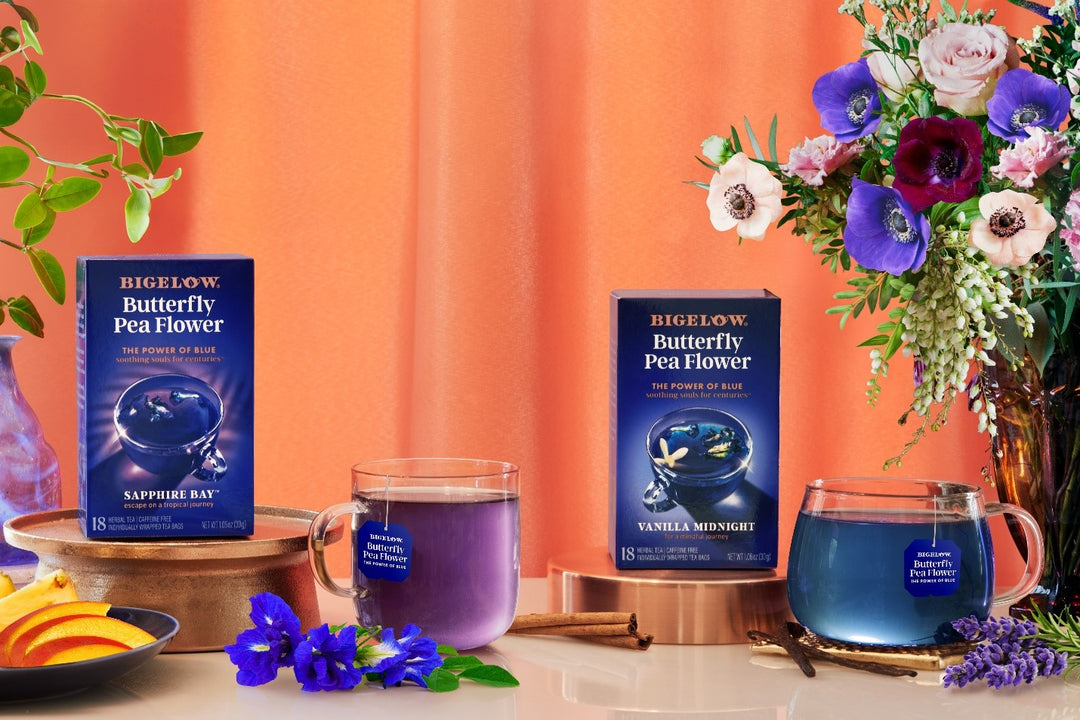 PRESS RELEASE: Bigelow Tea Introduces Butterfly Pea Flower Sapphire Bay and Vanilla Midnight Herbal Teas