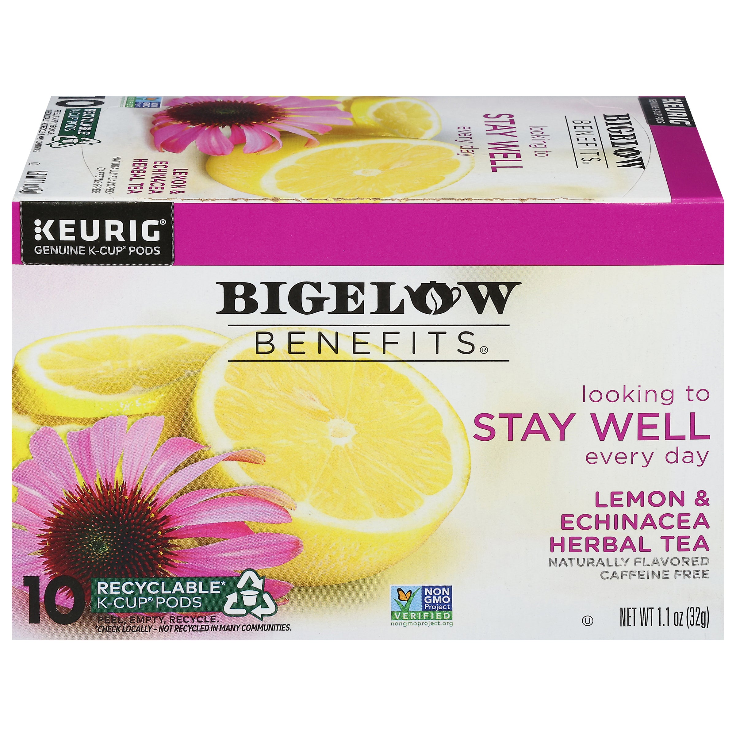 Benefits Lemon and Echinacea Herbal Tea K Cup Pods Case of 6 boxes total of 60 K Cup Pods Bigelow Tea