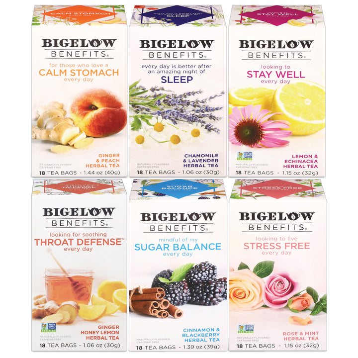 Front of Mixed case of Bigelow Benefit Teas - 6 boxes