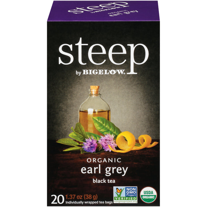 Front of steep by Bigelow Organic Earl Grey box of 20 tea bags