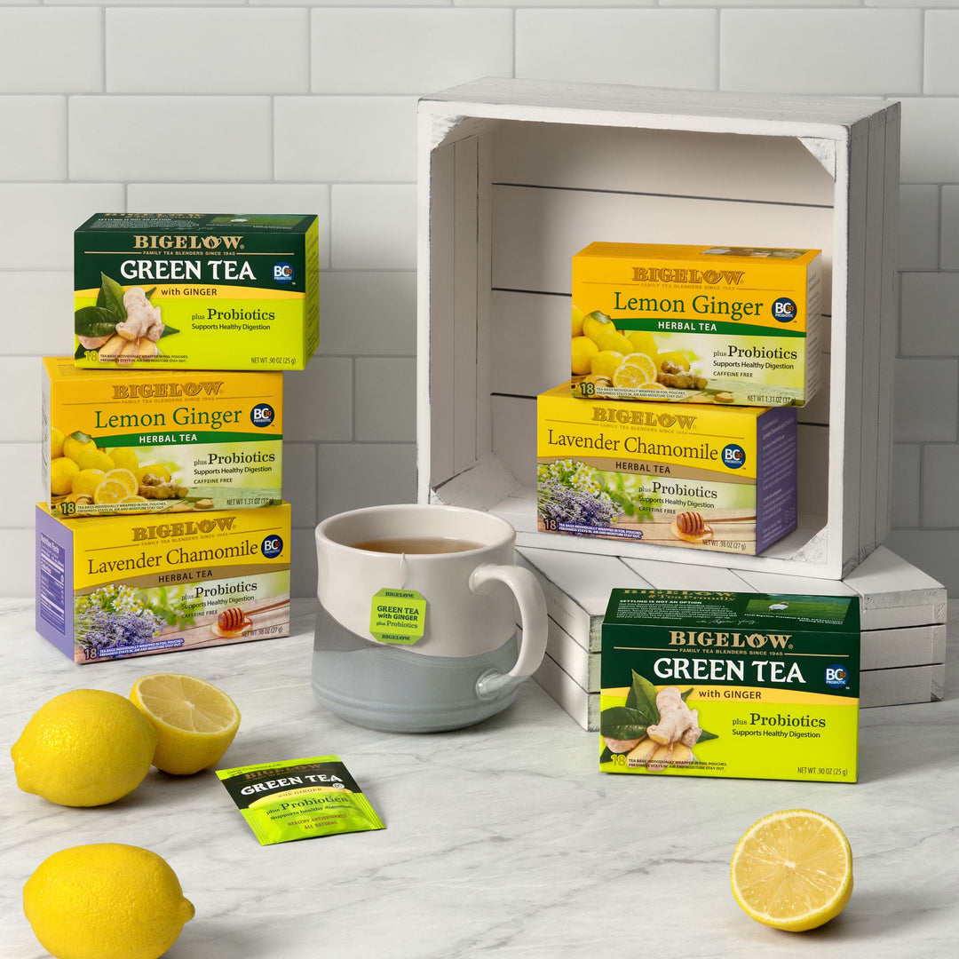 Boxes of Bigelow Probiotics Teas