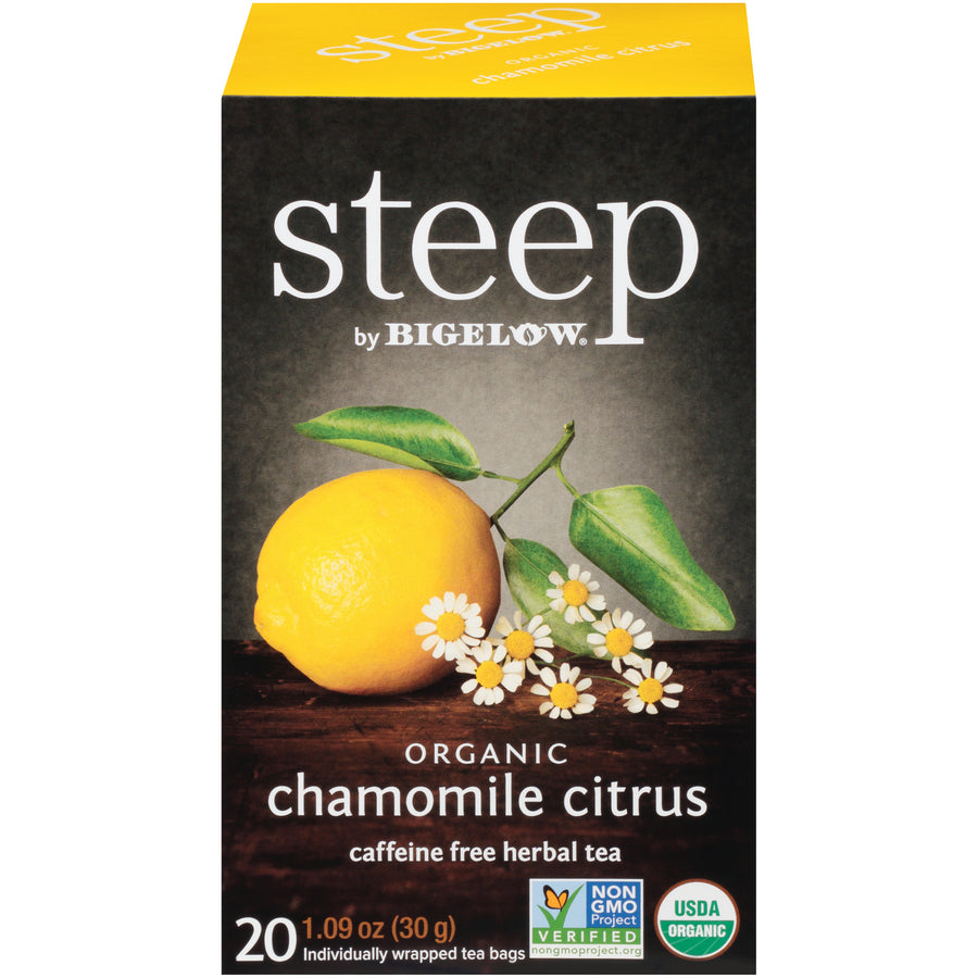 Front of steep by Bigelow Organic Chamomile Citrus Box of 20 tea bags