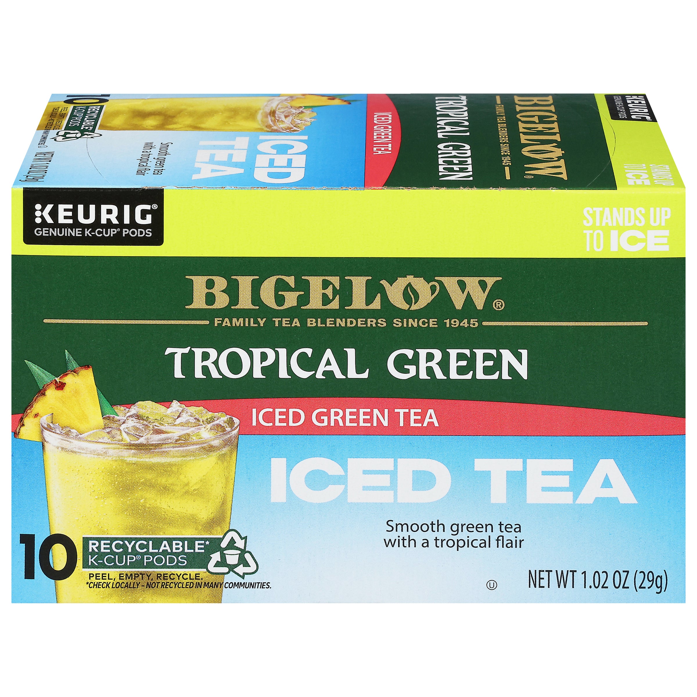 Bigelow Tropical Iced Green Tea Brew Over Ice K Cup Pods Case of 6 boxes total of 60 K Cup Pods Bigelow Tea