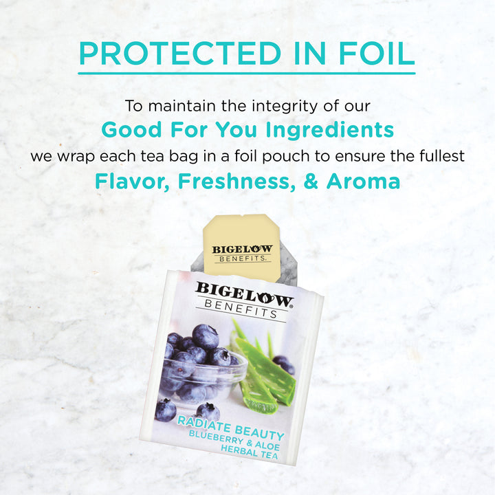 Benefits Blueberry and Aloe Herbal Tea protected in foil