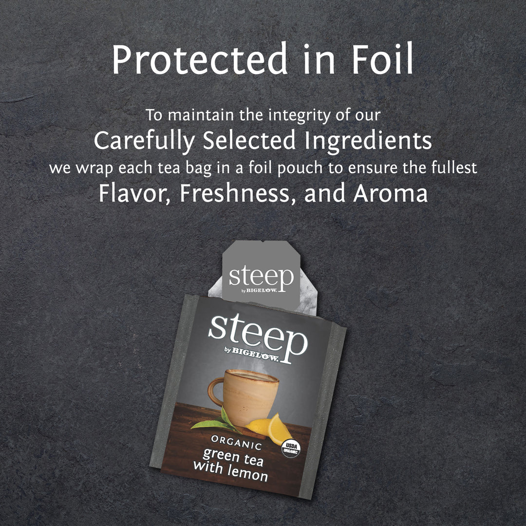 steep by bigelow organic green tea with lemon protected in foil