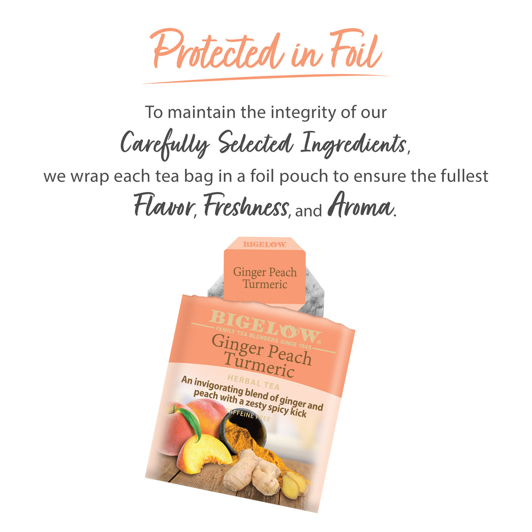 Ginger Peach Turmeric Herbal Tea protected in foil