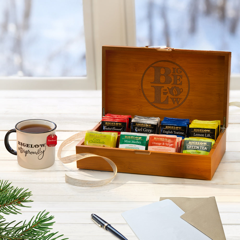 Bigelow Wooden Tea Chest showing 8 different teas