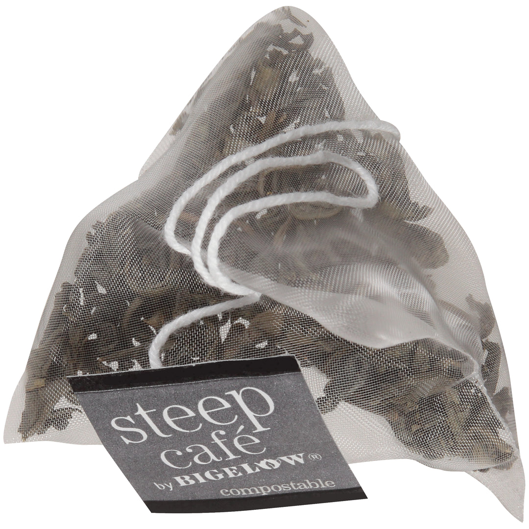 steep cafe by Bigelow organic full leaf chun mee green tea pyramid bag