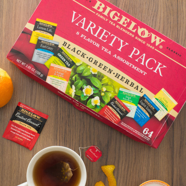 Cup and box of fine tea and herbal assortment