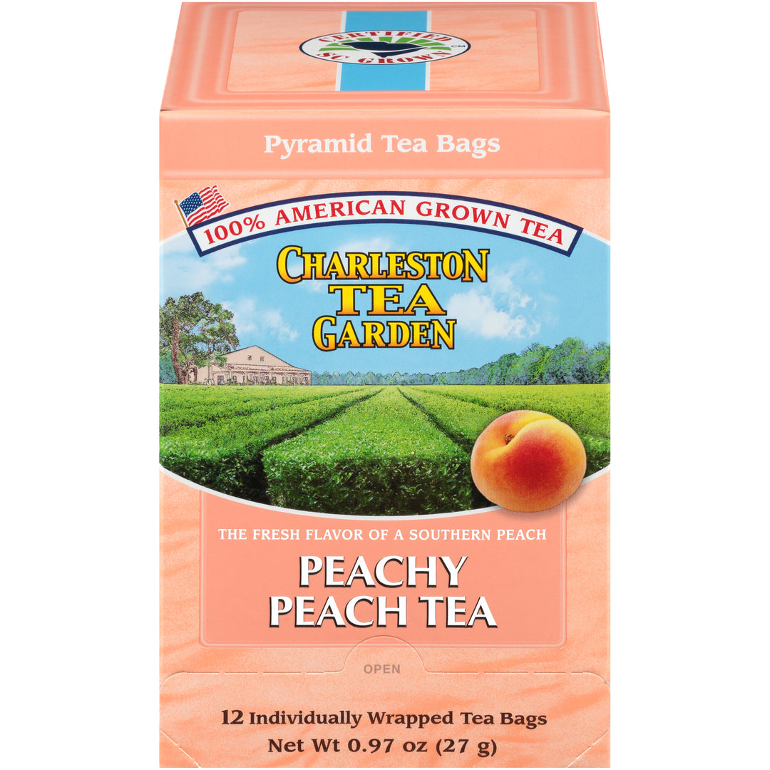 Front of Charleston Tea Garden Peachy Peach Tea box