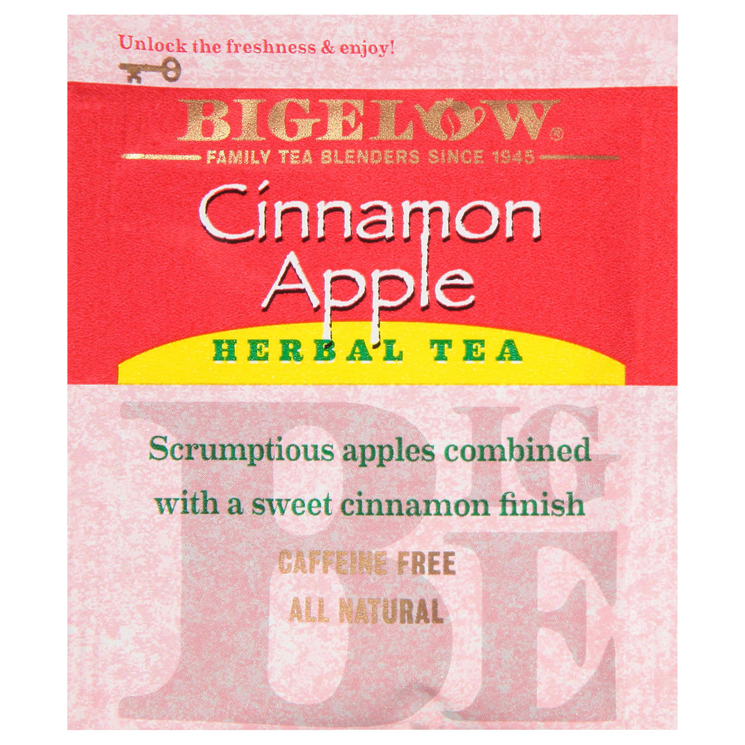 Bigelow Cinnamon Apple Herbal Tea bag in foil overwrap