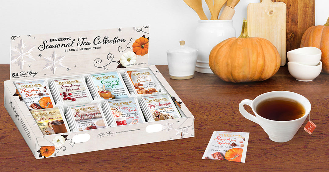 Seasonal Tea Variety Box with cup of tea