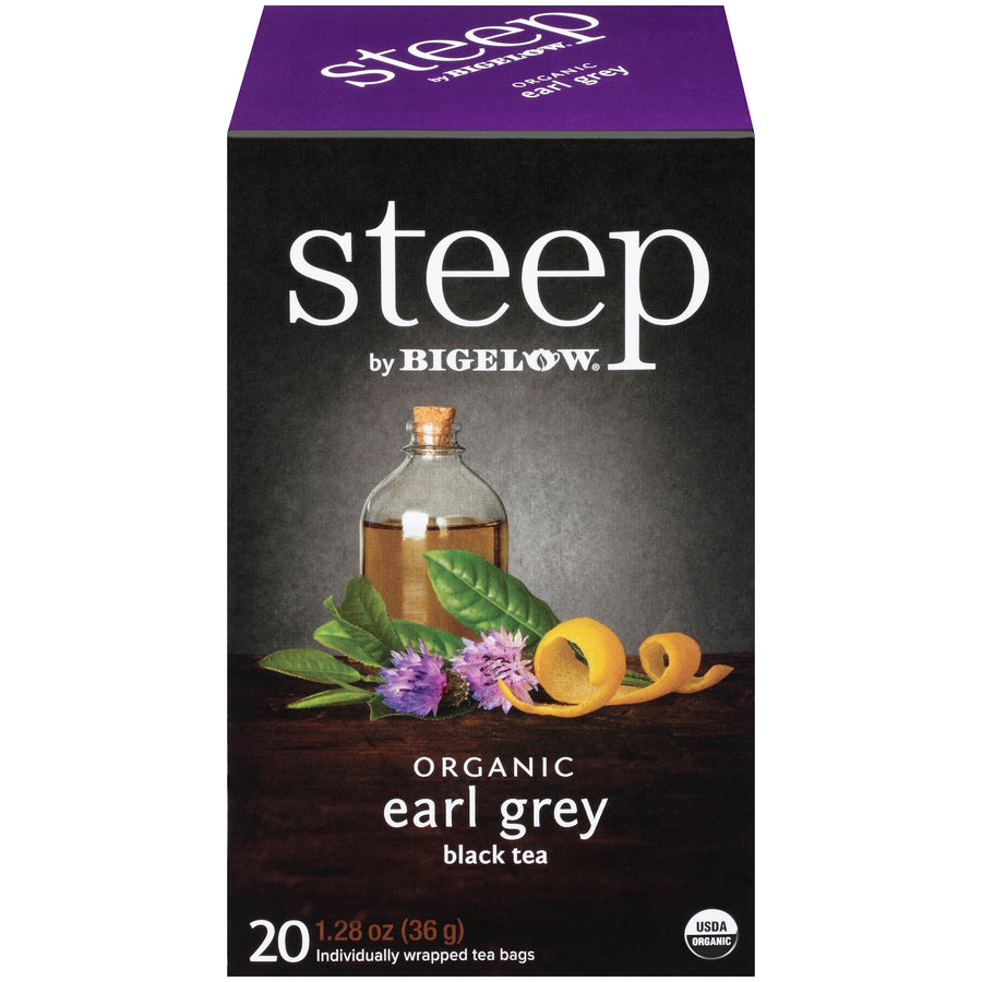 Front of steep by Bigelow Organic Earl Grey box of 20 tea bags